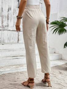 SHEIN LUNE Của phụ nữ Xếp li Túi 9/10 Chiều dài Quần , Mùa hè - Màu be - Xem 7