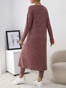 SHEIN Maternity Bodycon Tube Jumpsuit And Cardigan 2pcs/Set - Redwood - View 2