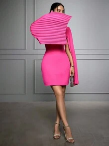 SHEIN Cottnline Women's Cape Sleeve Bodycon Dress - Pink - View 4