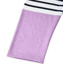 SHEIN LUNE 大碼條紋格子拼接t恤,心形印花款式 - 紫色 - 查看 4