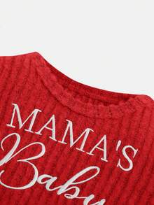 SHEIN 新生兒男寶寶字母刺繡圓領長袖上衣和連腳褲輕便2件套裝 - 紅色 - 查看 8