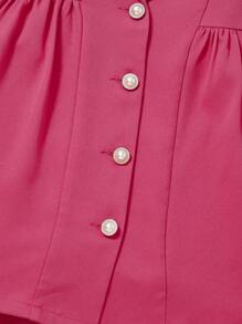 Ensemble De 2 Pièces Pour Jeune Fille : Haut À Manches Courtes Bouffantes Avec Décoration De Nœud Et Robe Chemisier Sans Manches - Rose vif - Voir 5