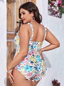 Swim Mod Kích thước lớn Của phụ nữ Hoa In Cắt ra Monokini Đồ bơi Lễ hội hóa trang - Nhiều màu - Xem 2