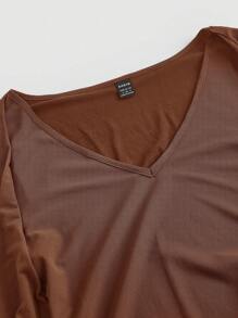 SHEIN MOD Knot Front Bell Sleeve T-Shirt - Brown - View 4