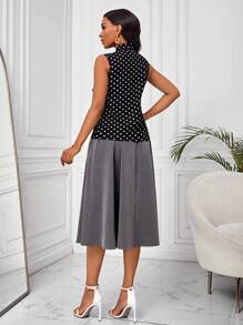 SHEIN Lady Của phụ nữ Chấm bi In Áo Với Viền xếp Váy Hai chiếc Bộ - Nhiều màu - Xem 2