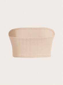 SHEIN BASICS Solid Color Bandeau Top Summer Outfit For Women - Beige - View 3