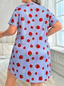 SHEIN Plus Size Women's Strawberry Printed Sleep Dress Pajama Dress - Purple - View 2