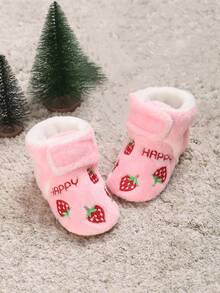 柔软鞋底保暖内衬婴儿靴，0-1岁，新款冬季设计 - 粉色 - 查看 1