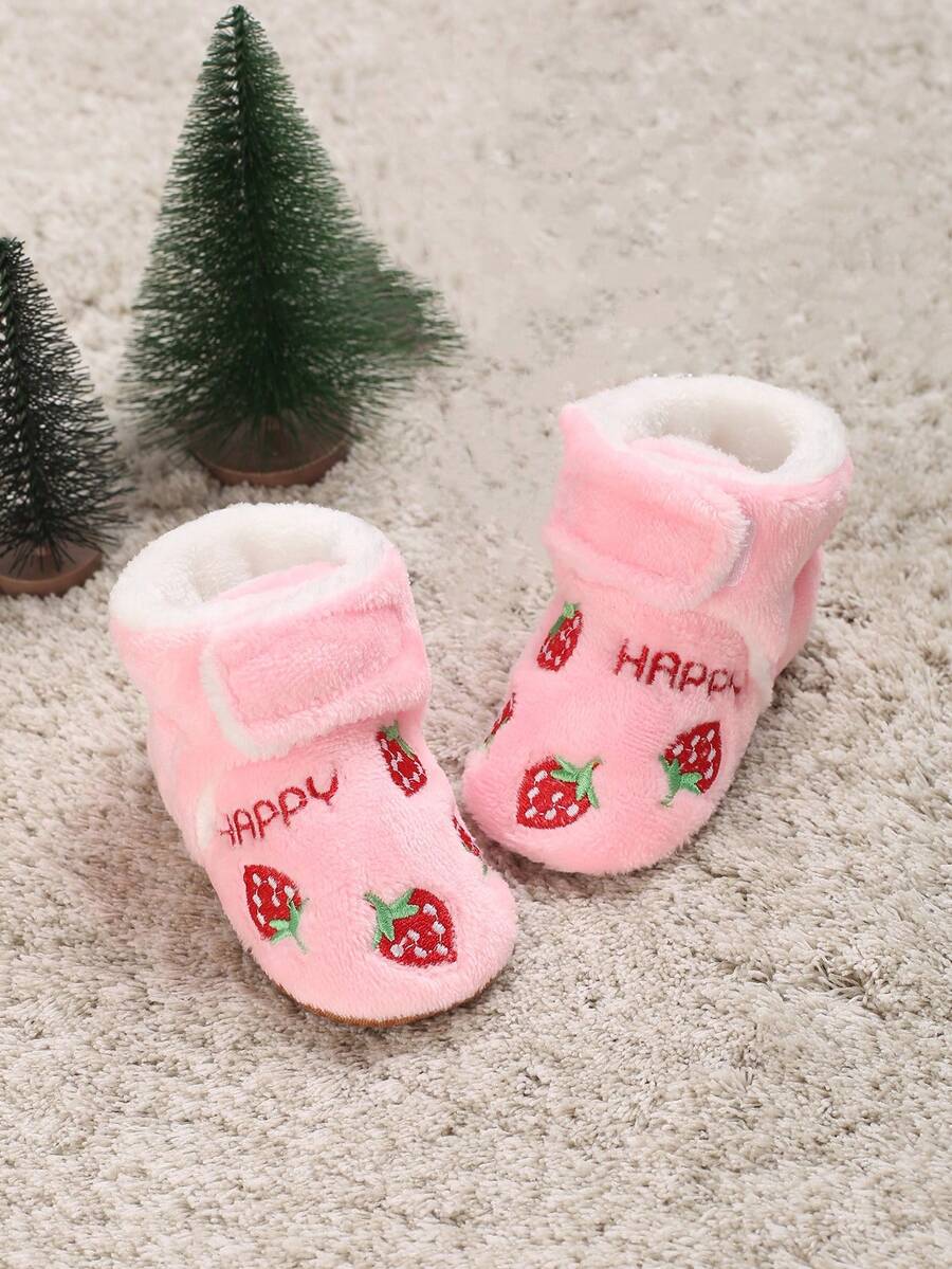柔软鞋底保暖内衬婴儿靴，0-1岁，新款冬季设计 - 粉色 - 查看 1
