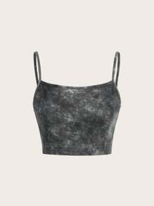 SHEINNeu Của phụ nữ Nhuộm buộc Quần skinny Áo Và Áo ba lỗ 2 cái/bộ - Màu xám đen - Xem 4