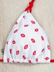 Swim Vcay Women's Lip Pattern Halter Bikini Set Valentine Summer Beach - Multicolor - View 3