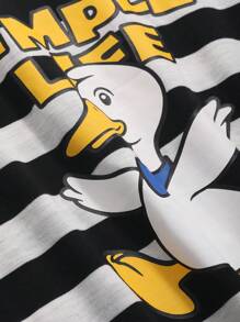 DAZY Cartoon Printed Striped Homewear Dress Summer Pajama - Black - View 6