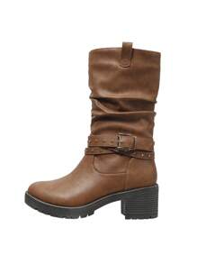 Của phụ nữ Giữa bắp chân Giày ống - Nâu Da giả , Vàng Trụ Chi tiết , Dày Gót chân , Dày Đế , Chóp giầy tròn , Dây kéo bên - màu nâu - Xem 3