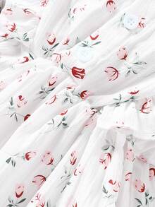 Baby Girl Floral Printed Bell Sleeve Dress - Multicolor - View 6