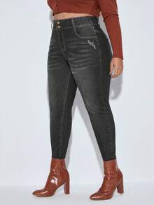 SHEIN SXY Kích thước lớn Nước Rửa Quần jean ôm - Xám - Xem 5