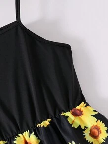 Vestido De Tirantes Con Estampado De Girasol Para Adolescentes