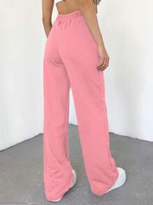 RueChic Women'S Drawstring Straight Leg Sweatpants - Baby Pink - View 2