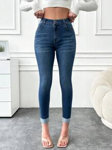 EURMUSE Women'S Slim Fit Jeans - Blue - View 1