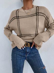 SHEIN Essnce 格紋垂肩針織毛衣 - 彩色 - 查看 1