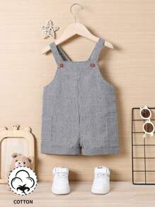 SHEIN Baby Boys' Striped Side Pocket Overalls Shorts - Black and White - View 1