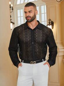 Manfinity Homme Men's Plus Size Lace Long Sleeve Shirt - Black - View 1