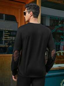 Manfinity Homme Áo thun nam tay dài phối lưới tương phản - màu đen - Xem 2