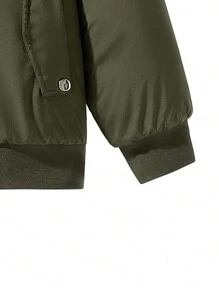 Men's Baseball Collar Green Padded Coat - Green - View 3