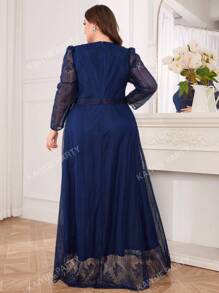 Robe de soirée formelle à manches longues, élégante, pour femmes de grande taille. Robe de mariage pour invité, avec une taille brodée de strass et de maille. Convient pour la remise des diplômes, les dîners