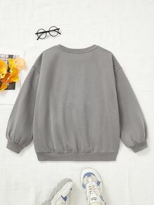 Tween Girls' Sporty Street Knit Crewneck Pullover Sweatshirt With Long Sleeves - Light Grey - View 2