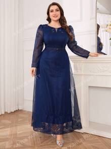 Robe de soirée formelle à manches longues, élégante, pour femmes de grande taille. Robe de mariage pour invité, avec une taille brodée de strass et de maille. Convient pour la remise des diplômes, les dîners