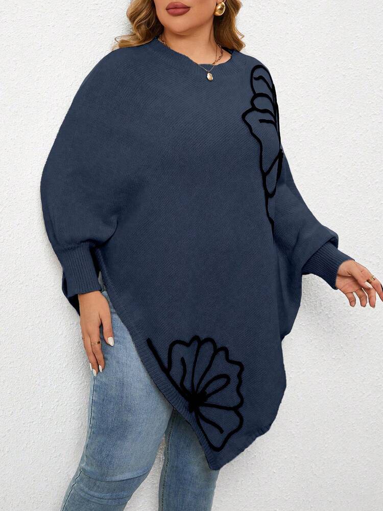 Women's Plus Size Floral Pattern Pullover Sweater Knit Pullover Fall Winter