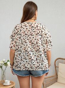 SHEIN LUNE Plus Size Floral Printed Ruffle Hem Blouse