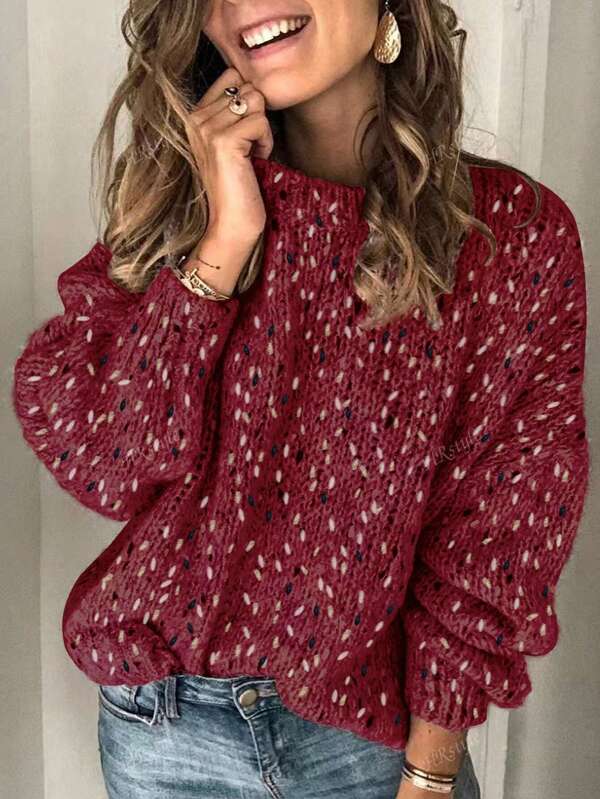Suéter holgado de cuello redondo casual con mangas farol, otoño/invierno