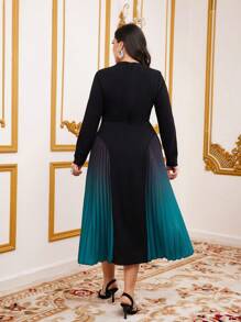 Modelyn Plus Size Women's Gradient Pleated Dress - Multicolor - View 2