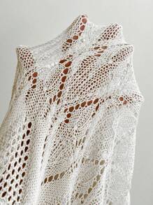 SHEIN Swim Của phụ nữ Cái nĩa cao Xu hướng: Cắt giảm Áo dệt kim - trắng - Xem 6