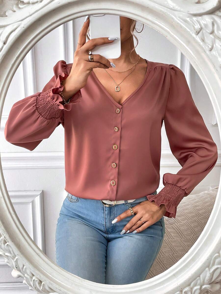 SHEIN Frenchy Women'S V-Neck Long Sleeve Shirt
