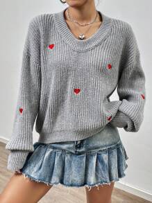 Flirla Geborduurde hartjes Oversized Truien