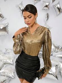 GENKIRA Tay áo lồng đèn Của phụ nữ Áo sơ mi - Vàng - Xem 5