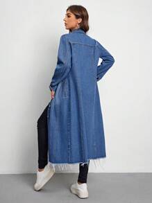 SHEIN Essnce 女式性感修身鈕環牛仔外套,有翻領衣領 - 中等水洗藍 - 查看 3