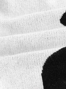 SHEIN EZwear Women's Plus Size Knitted Top With Yin And Yang Pattern And Strapless Neckline - Black and White - View 7