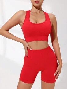 Yoga Basic Đàn hồi cao Liền mạch Set bộ đồ thể thao - Đỏ - Xem 2