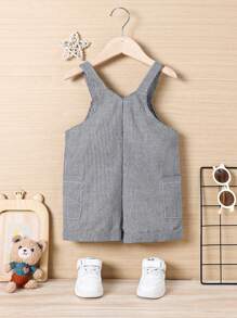 SHEIN Baby Boys' Striped Side Pocket Overalls Shorts - Black and White - View 2