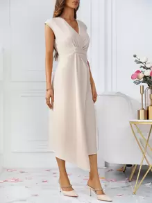 SHEIN Clasi 女式蝙蝠袖包領裙 - 杏色 - 查看 4