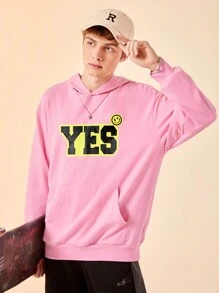SHEIN Teen Boy Casual Loose English Printed Hoodie, Teenager