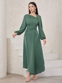 Modelyn Women's Lantern Sleeve Asymmetric Neckline Dress Dress, Elegant Evening Party Maxi Dress Long Evening Dresses - Green - View 6