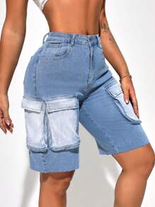 SHEIN SXY Cargo Denim Shorts - Light Wash - View 4