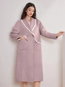 Seusyu Contrast Trim Double Button Overcoat In Fall/Winter - Baby Pink - View 3