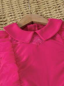 SHEIN 幼兒女童粉紅蕾絲網布拼接長袖連身褲 - 玫紅色 - 查看 3