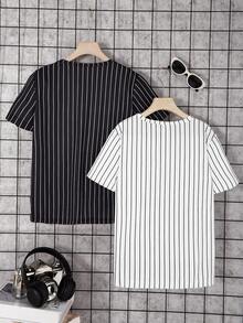 SHEIN 2pcs/Set Boys' Classic Casual Short Sleeve T-Shirt - Multicolor - View 2