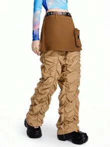 SHEINNeu 90s Ruched Flap Pocket Cargo Skort&Pants - Brown - View 6